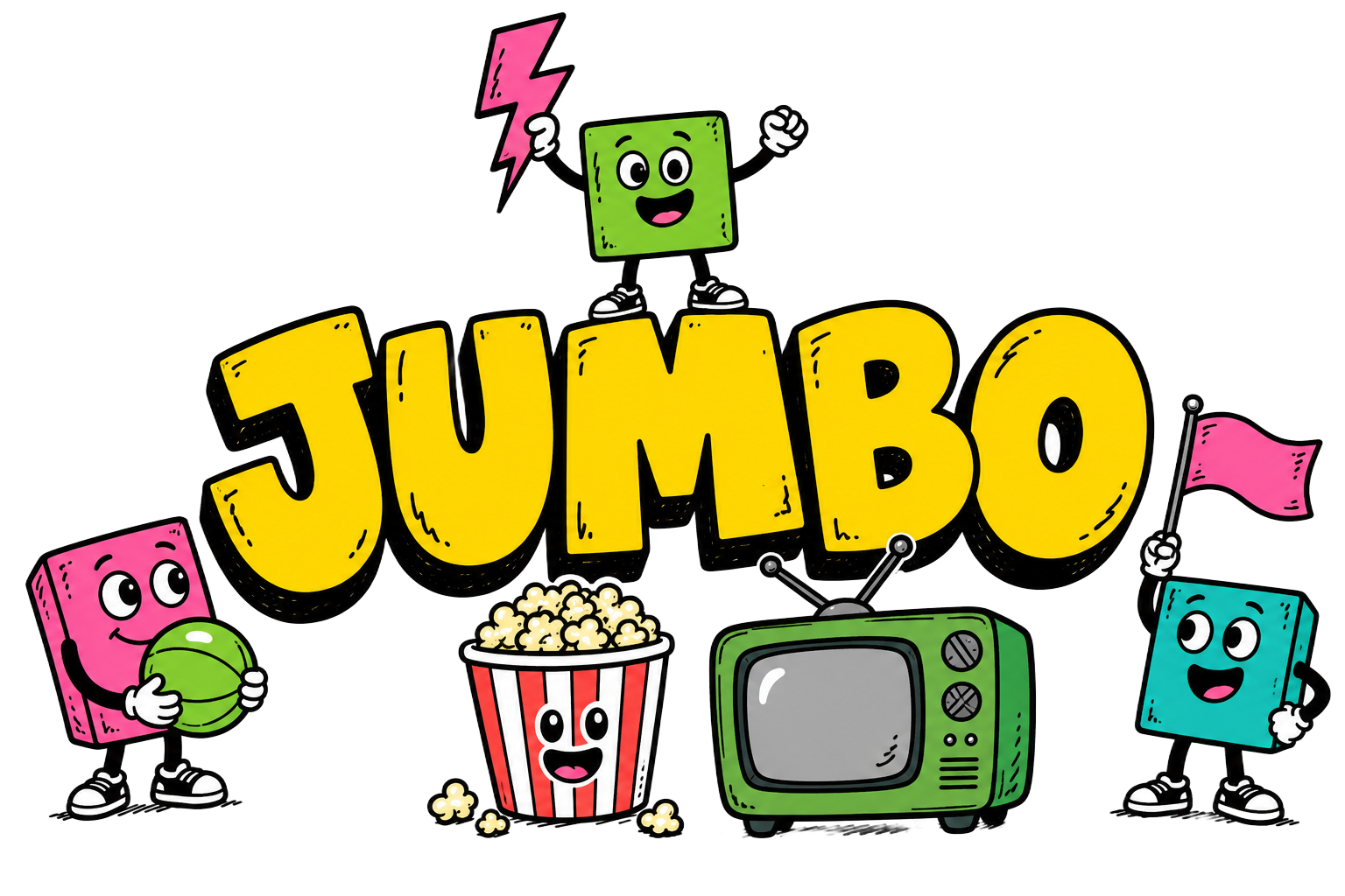 JUMBO logo with playful character mascots
